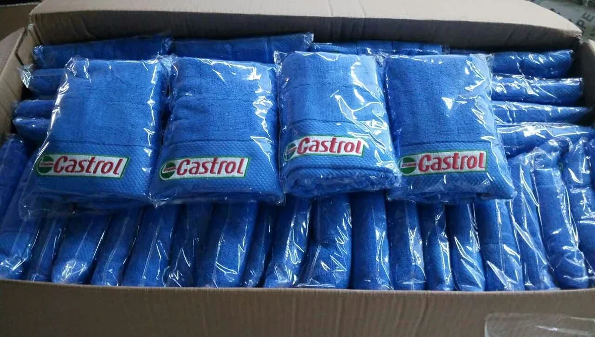 Blue Castrol branded towel