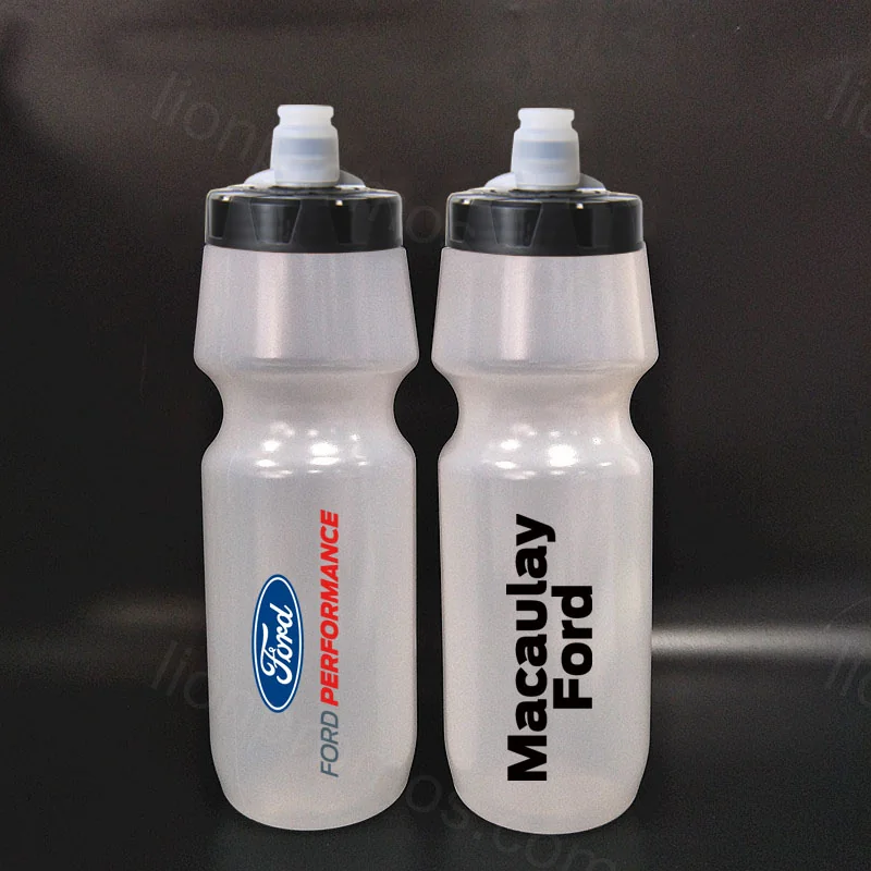 Custom Ford branded sports bottles showing Ford oval logo and Macaulay Ford imprint