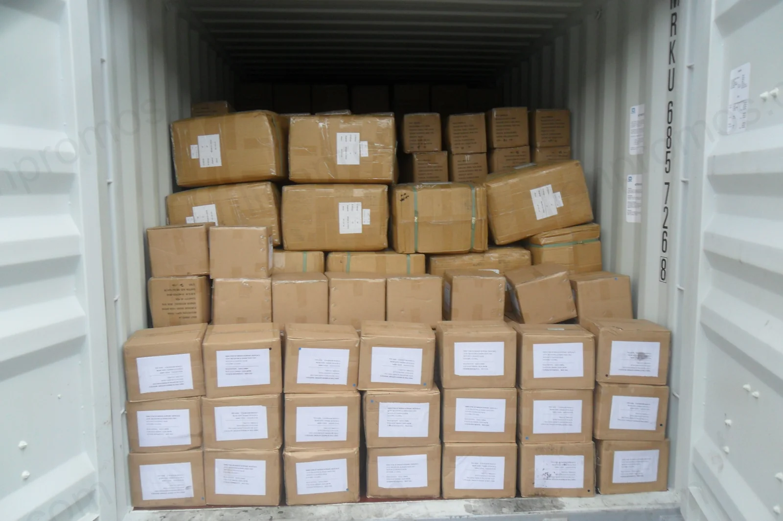Shipping container loaded with MONUSCO cartons