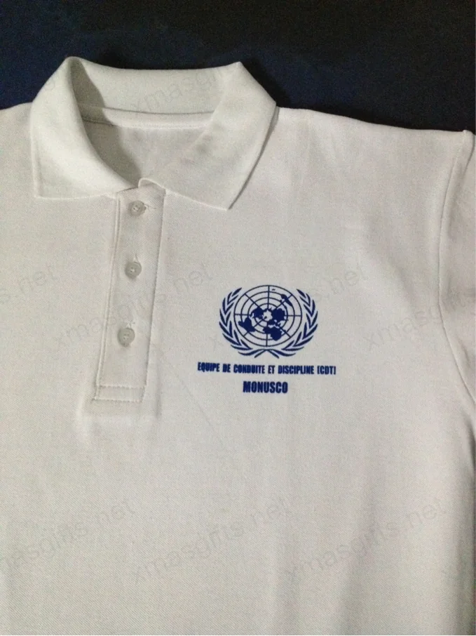 White polo shirt with MONUSCO Conduct and Discipline Team imprint