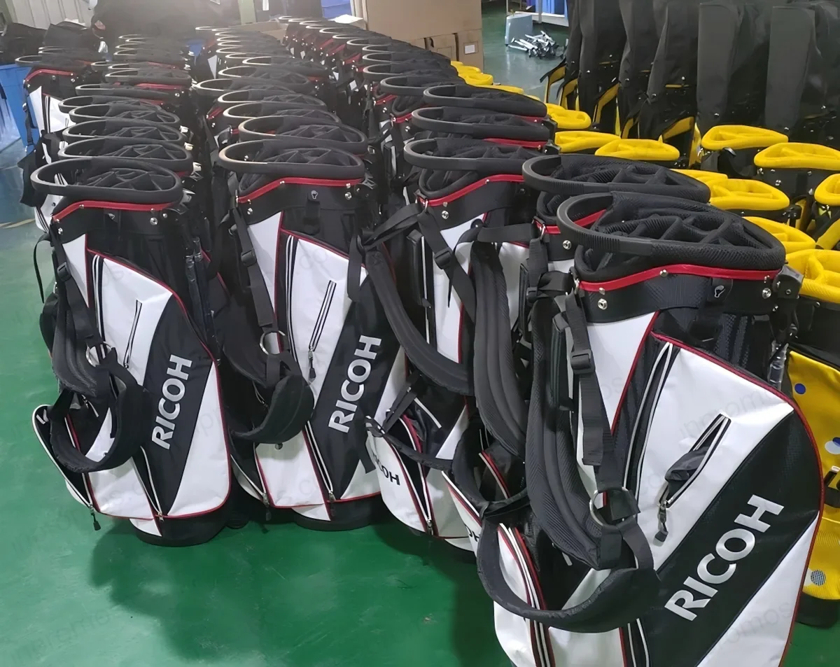 Row of finished golf bags