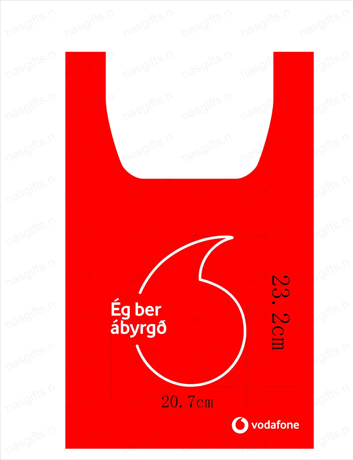 Vodafone grocery bag design proof with dimensions